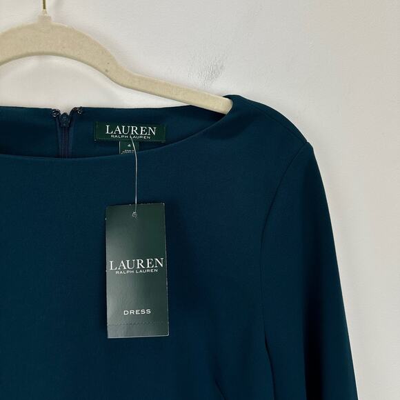 Lauren Ralph Lauren Crepe Long Sleeve Dress Mini Ruffle Cocktail Blue US 4 NWT - Picture 3 of 9